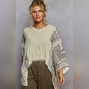 POL Cream and Brown Patterned Top